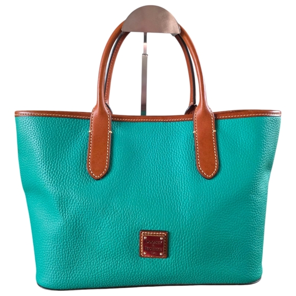 Dooney & Bourke Teal and Brown Leather Tote Bag - Picture 2 of 16